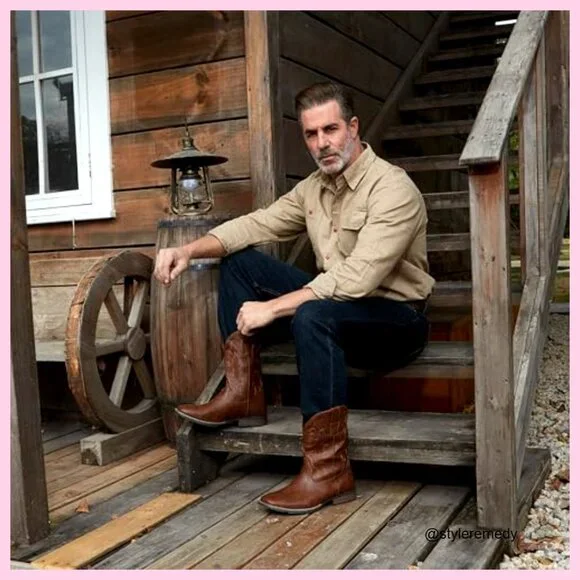 Men's Square Toe Cowboy Boots Pull-On Western Boots Slip Resistant